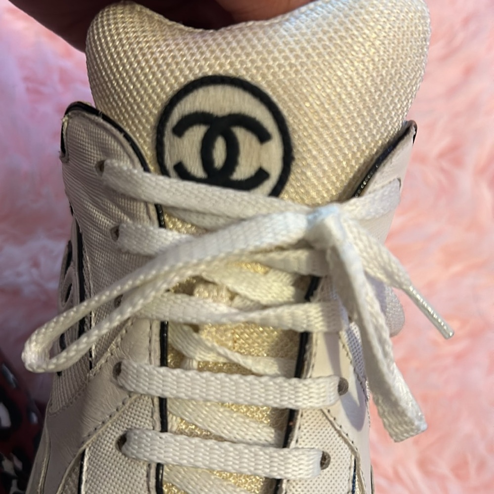 CHANEL ivory/cream and black sneakers . Size 40 . WORN - Picture 3 of 11